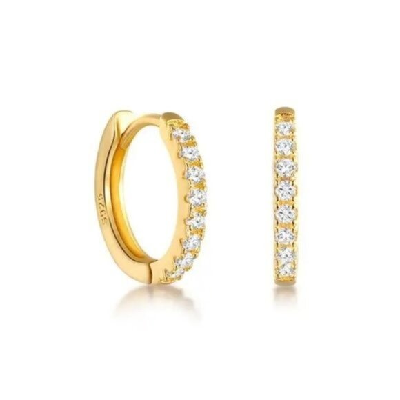 Perfect Everyday HUGGIES Gold Pave "Diamond" huggies w/cz High Quality hoops - Picture 1 of 14